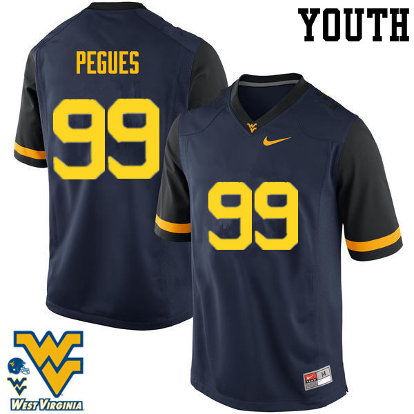 Youth #99 Xavier Pegues West Virginia Mountaineers College Football Jerseys-Navy